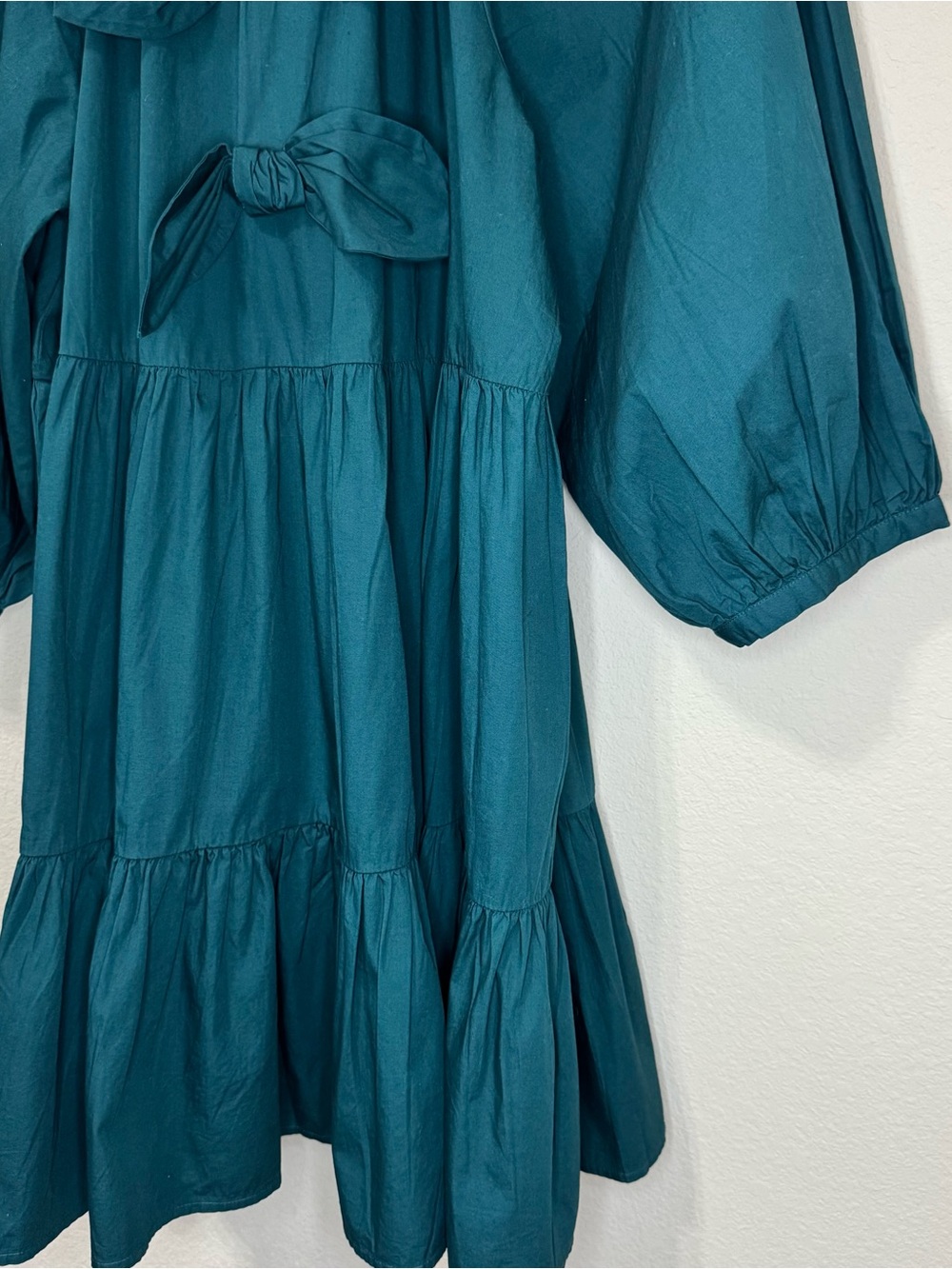 MUD PIE | Teal Tiered Puff-Sleeve Bow Back Dress Size Large - Picture 8 of 12
